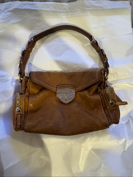 Prada Handbags - Prada Cognac Brown Leather Shoulder Bag with Front Lock